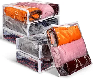 6 Packs Clear Zippered Storage Bags Sweater Bags Plastic Storage for Blankets Clothes Bed Sheet Organizer with Zipper for Closet Linen Sweater Bed Sheet Clothes Pillow(16 x 14 x 4 Inch)