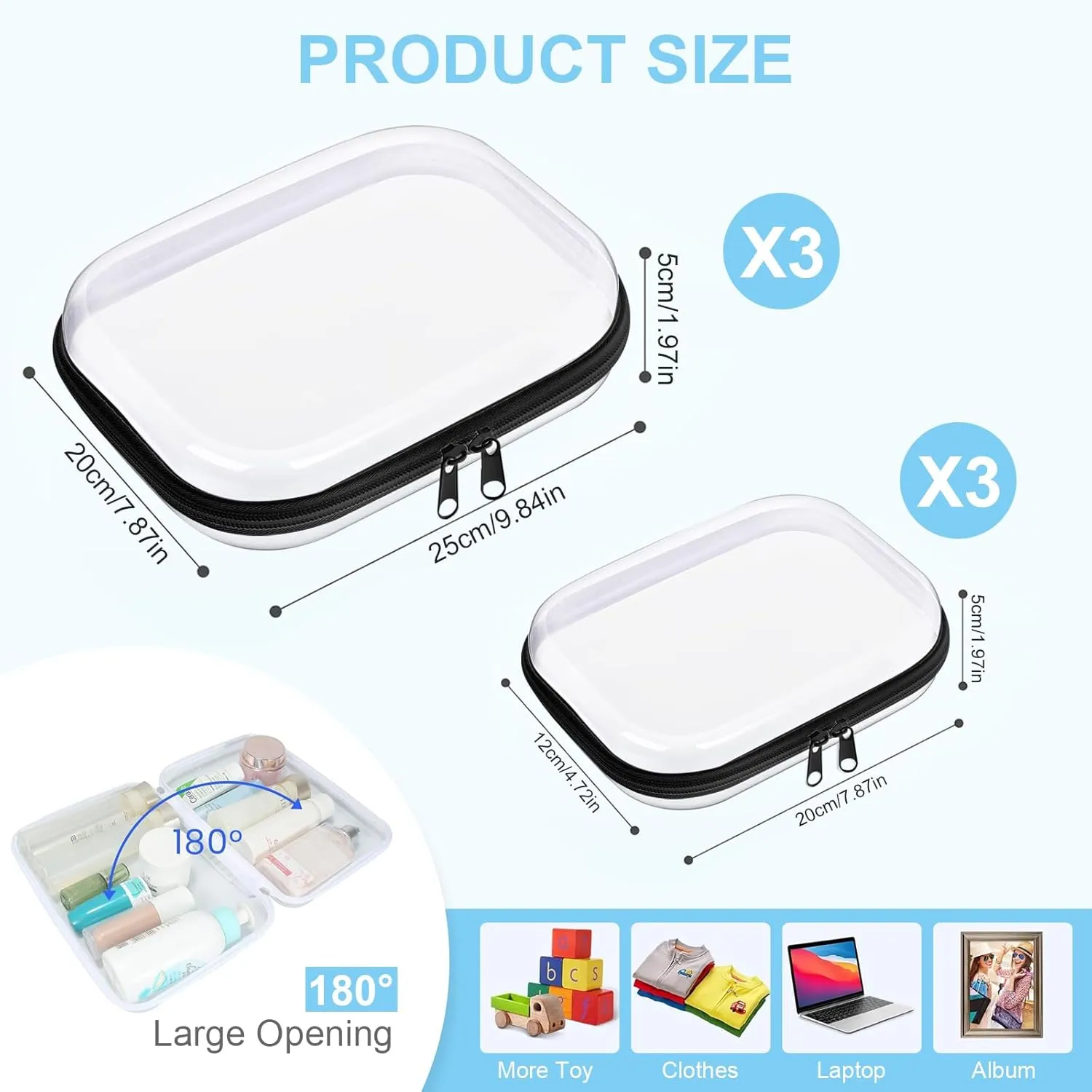 6 Pcs Clear Hard Zipper Case Hard-Sided Premium Storage Case Plastic Clear Hard Shell Zipper Pouch Portable Travel Organizer Box for Building Blocks Puzzles Cosmetics Makeup Pencil (Blcak)