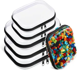 6 Pcs Clear Hard Zipper Case Hard-Sided Premium Storage Case Plastic Clear Hard Shell Zipper Pouch Portable Travel Organizer Box for Building Blocks Puzzles Cosmetics Makeup Pencil (Blcak)