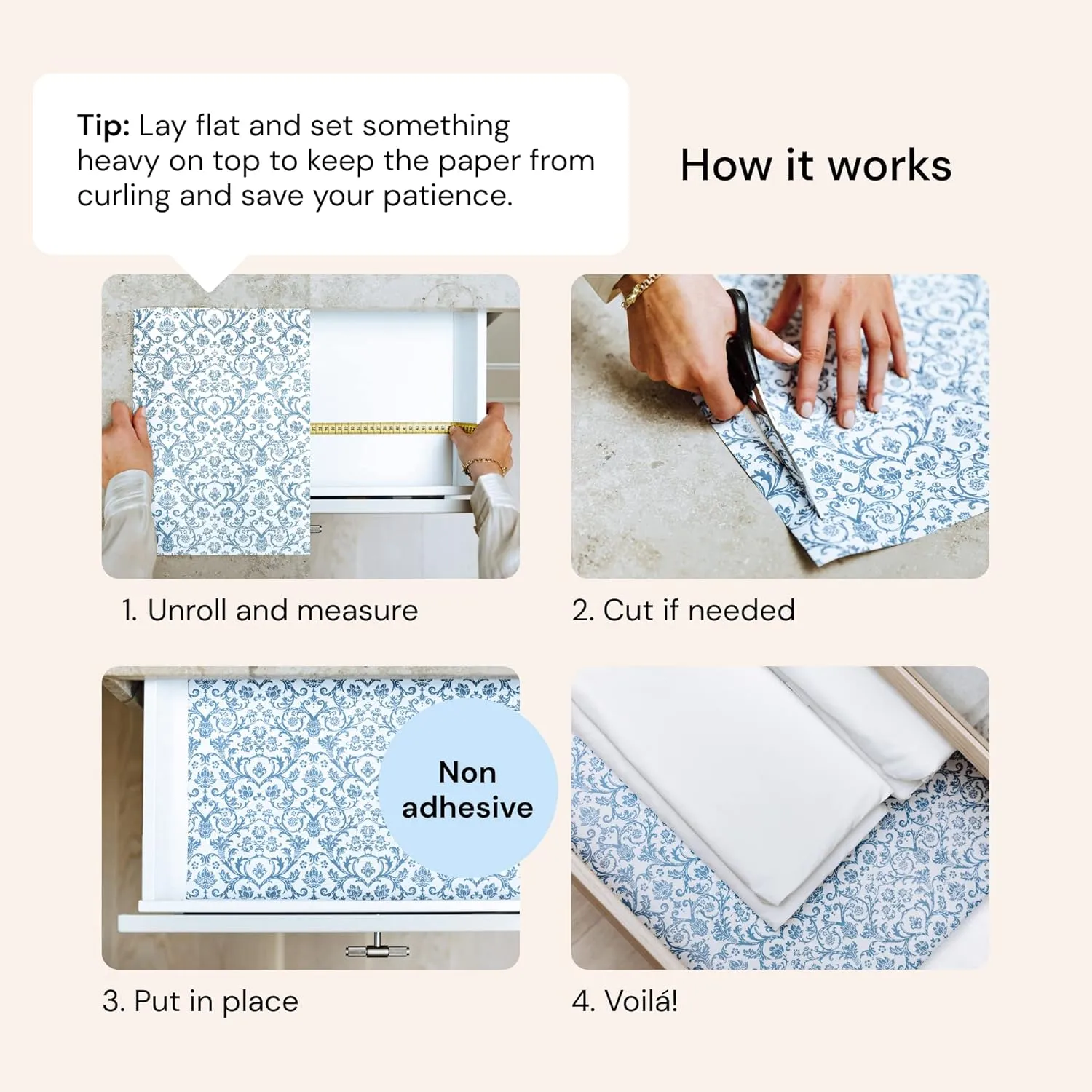 6 Scented Drawer Liners for Closet Shelves, Home Essentials, Cabinets, Dresser - Non-Adhesive Royal Damask Print Paper Sheets - 14" x 19.5" Drawer Liner Shelf Paper