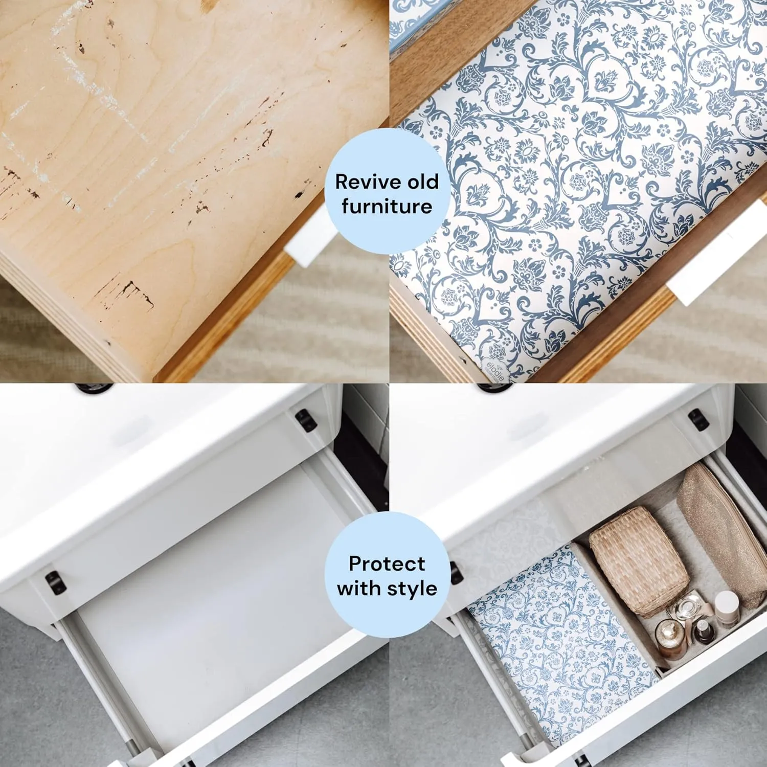 6 Scented Drawer Liners for Closet Shelves, Home Essentials, Cabinets, Dresser - Non-Adhesive Royal Damask Print Paper Sheets - 14" x 19.5" Drawer Liner Shelf Paper