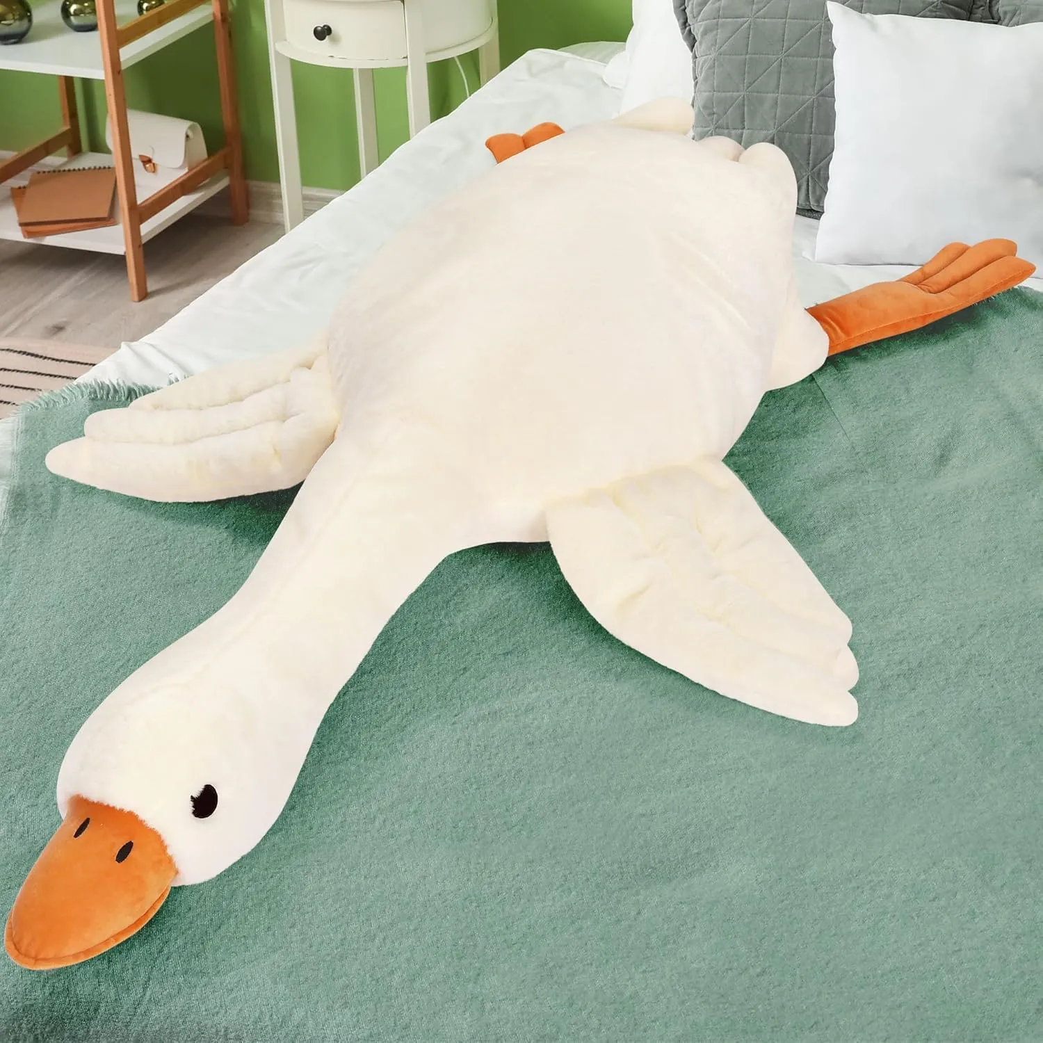 60" Goose Stuffed Animal Weighted Plush Toy 3.2Ibs White Swan Throw Soft Plush Sleeping Pillow Stuffed Animal Toys for Kids Gifts