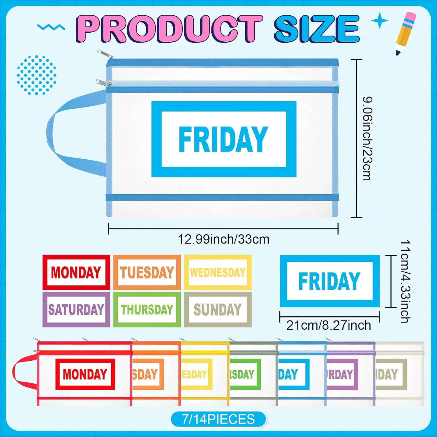 7 Pack Packing Cubes for Kids and Baby Days of Week Packing Cubes with Labels Clear Zippered Storage Bag for Kids Travel