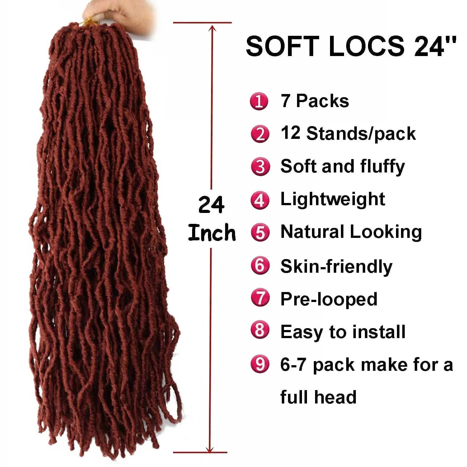 7 Packs 24 Inch Soft Locs Crochet Hair Pre Looped Curly Wavy Faux Loc Crochet Braids for Natural Butterfly Locs Crochet Hair for Black Women (24 inch(pack of 7), 350#)