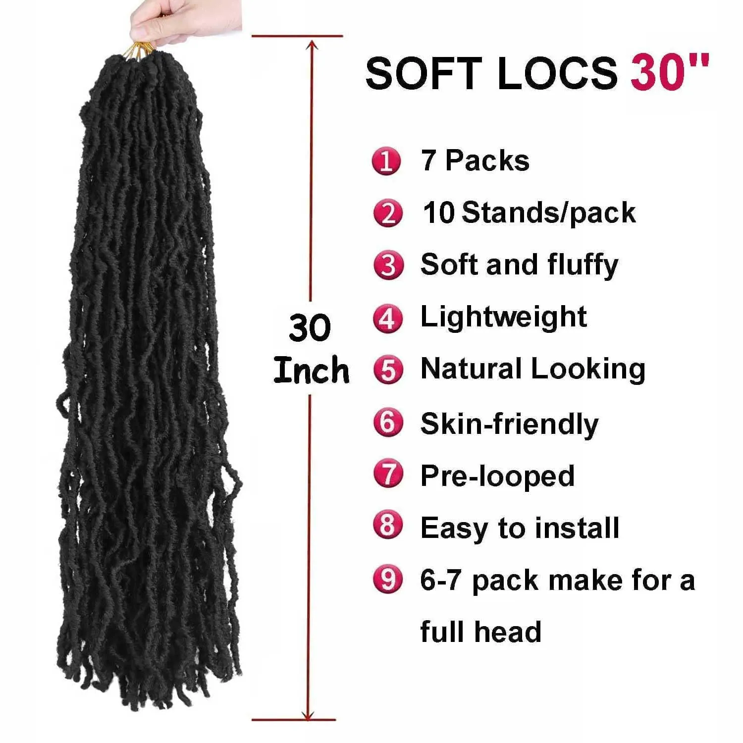 7 Packs 30 Inch Faux Locs Crochet Hair for Black Women Soft Locs Crochet Hair for Butterfly Locs Curly Wavy Goddess Locs Crochet Loc Hair (30 inch(pack of 7), 1B)