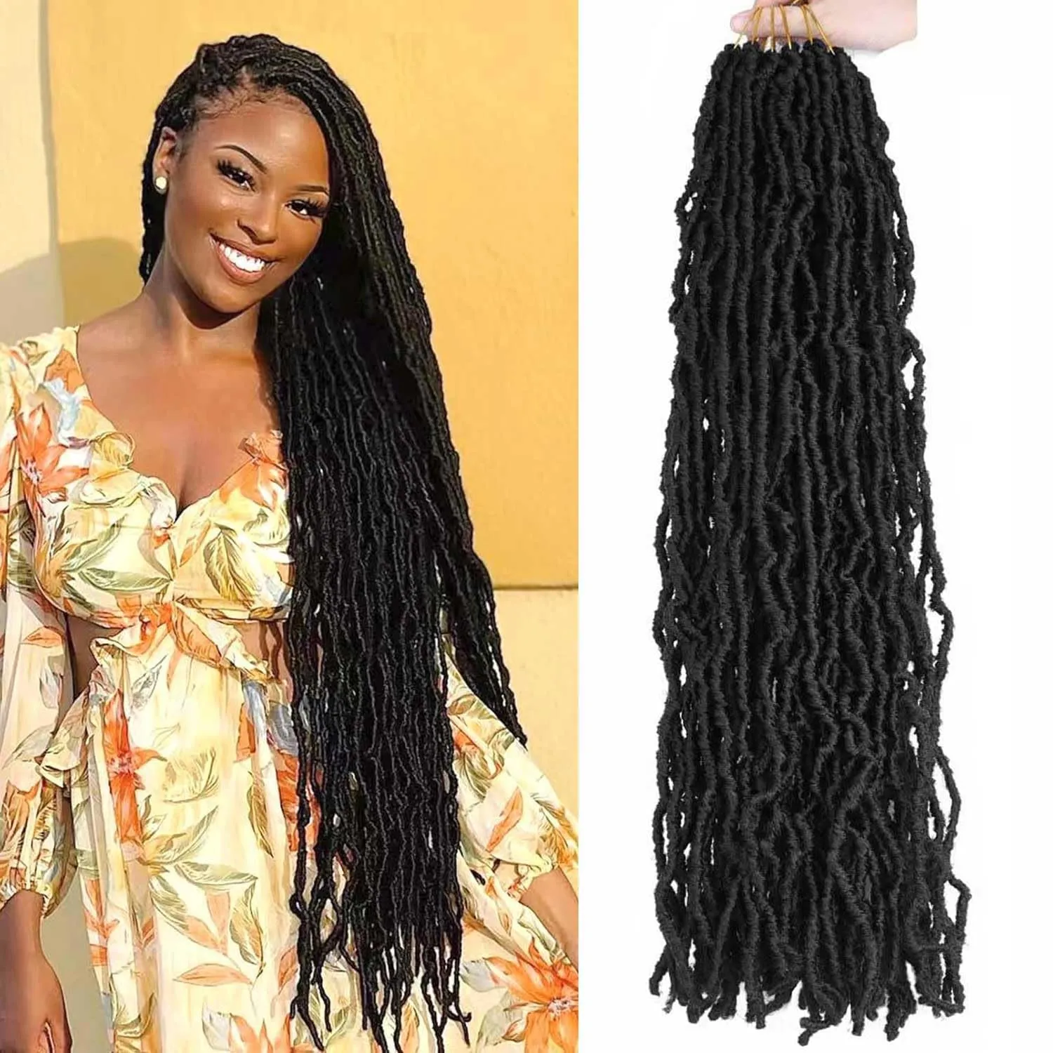 7 Packs 30 Inch Faux Locs Crochet Hair for Black Women Soft Locs Crochet Hair for Butterfly Locs Curly Wavy Goddess Locs Crochet Loc Hair (30 inch(pack of 7), 1B)
