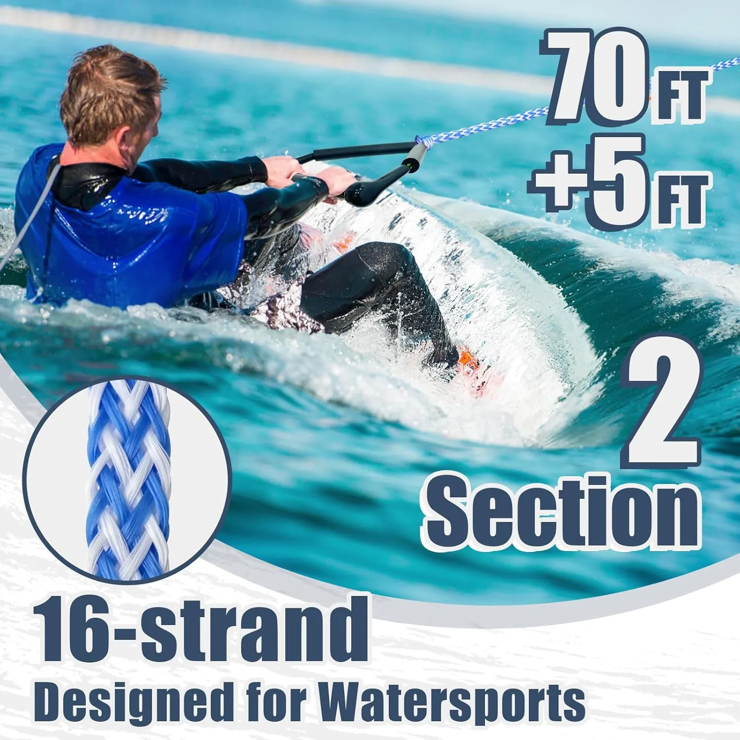 75ft Wakeboard Rope with Handle for Wakeboarding Waterskiing and Wakesurfing