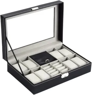 8-bit Watch 2-Space 1-Space Flannel Cover Window Transparent Glass Word Lock with Key Jewelry Box (D 300 * 200 * 80MM)