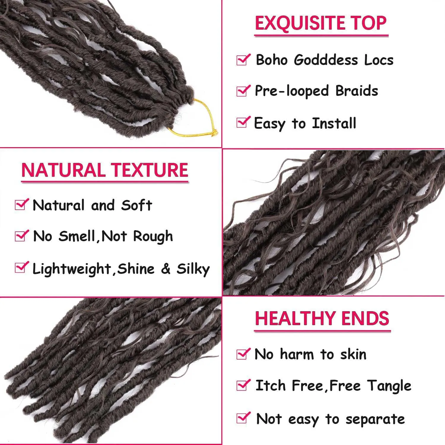 8 Packs Goddess Locs Crochet Hair Bohemian Locs Crochet Braids 24 Inch Boho Crochet Faux Locs with Curly Crochet Hair for Black Women (4#, 24 Inch(Pack of 8))