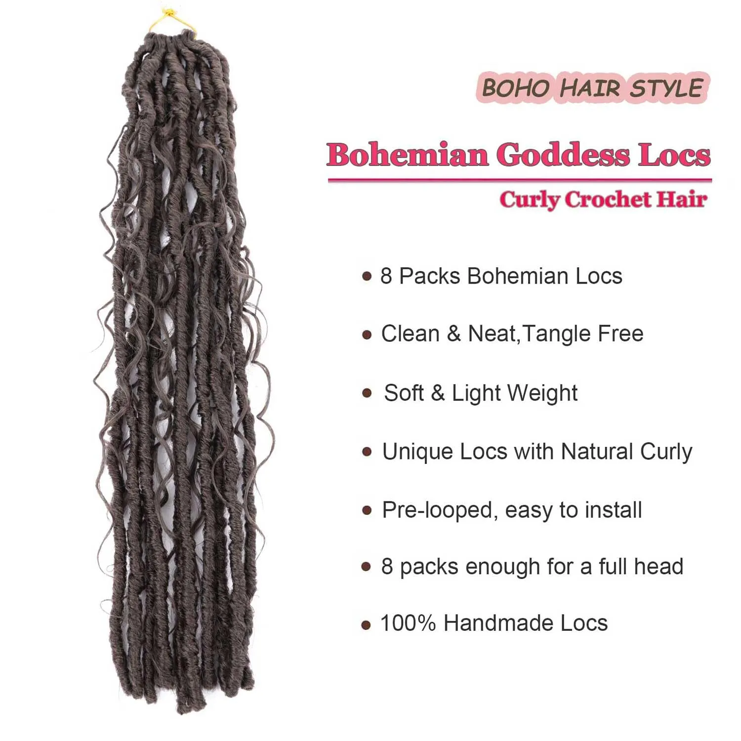 8 Packs Goddess Locs Crochet Hair Bohemian Locs Crochet Braids 24 Inch Boho Crochet Faux Locs with Curly Crochet Hair for Black Women (4#, 24 Inch(Pack of 8))