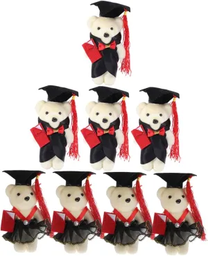 8pcs Mini Graduation Bear Plush Doll Cute Stuffed Animal Ornaments for Bouquet Decoration Lightweight Cartoon Bears for Graduation Party Favors Versatile Accessory Styles