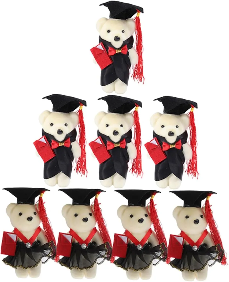 8pcs Mini Graduation Bear Plush Doll Cute Stuffed Animal Ornaments for Bouquet Decoration Lightweight Cartoon Bears for Graduation Party Favors Versatile Accessory Styles