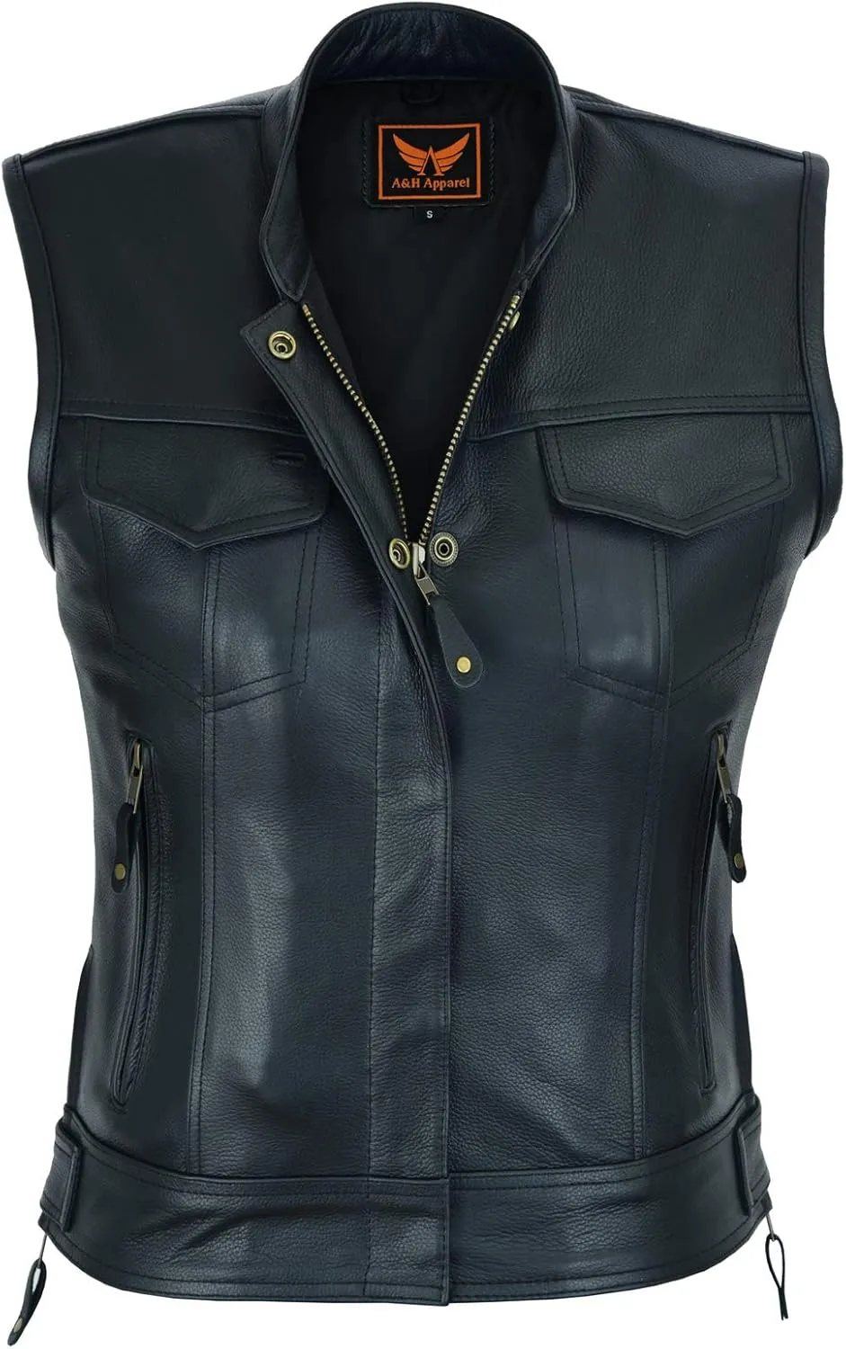 A&H Apparel Women's Top Grain Cowhide Club Style Motorcycle Soft thick Leather Vest