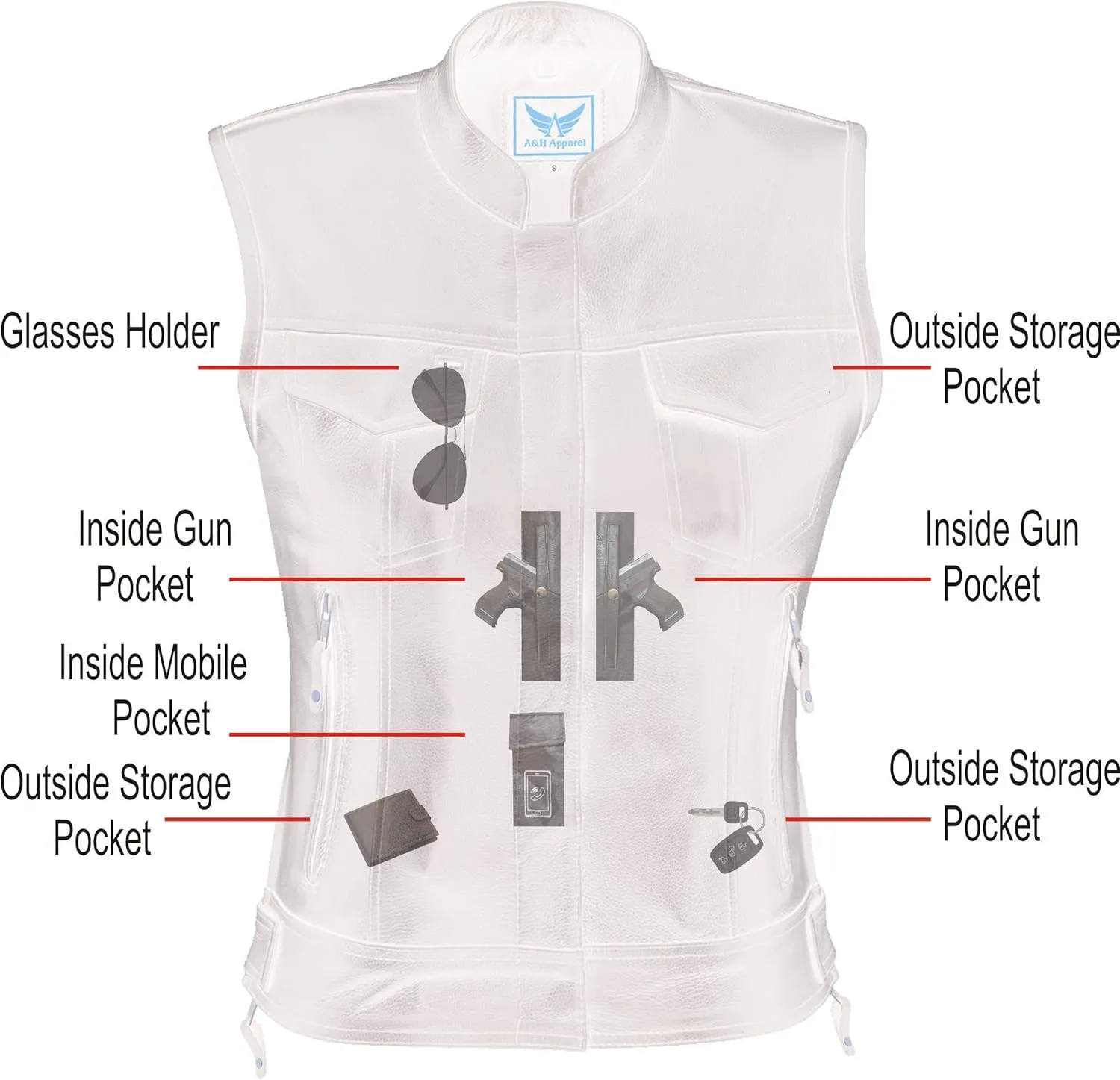 A&H Apparel Women's Top Grain Cowhide Club Style Motorcycle Soft thick Leather Vest