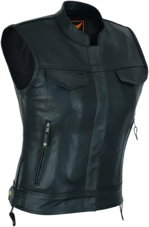 A&H Apparel Women's Top Grain Cowhide Club Style Motorcycle Soft thick Leather Vest