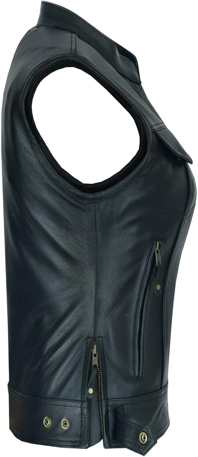 A&H Apparel Women's Top Grain Cowhide Club Style Motorcycle Soft thick Leather Vest