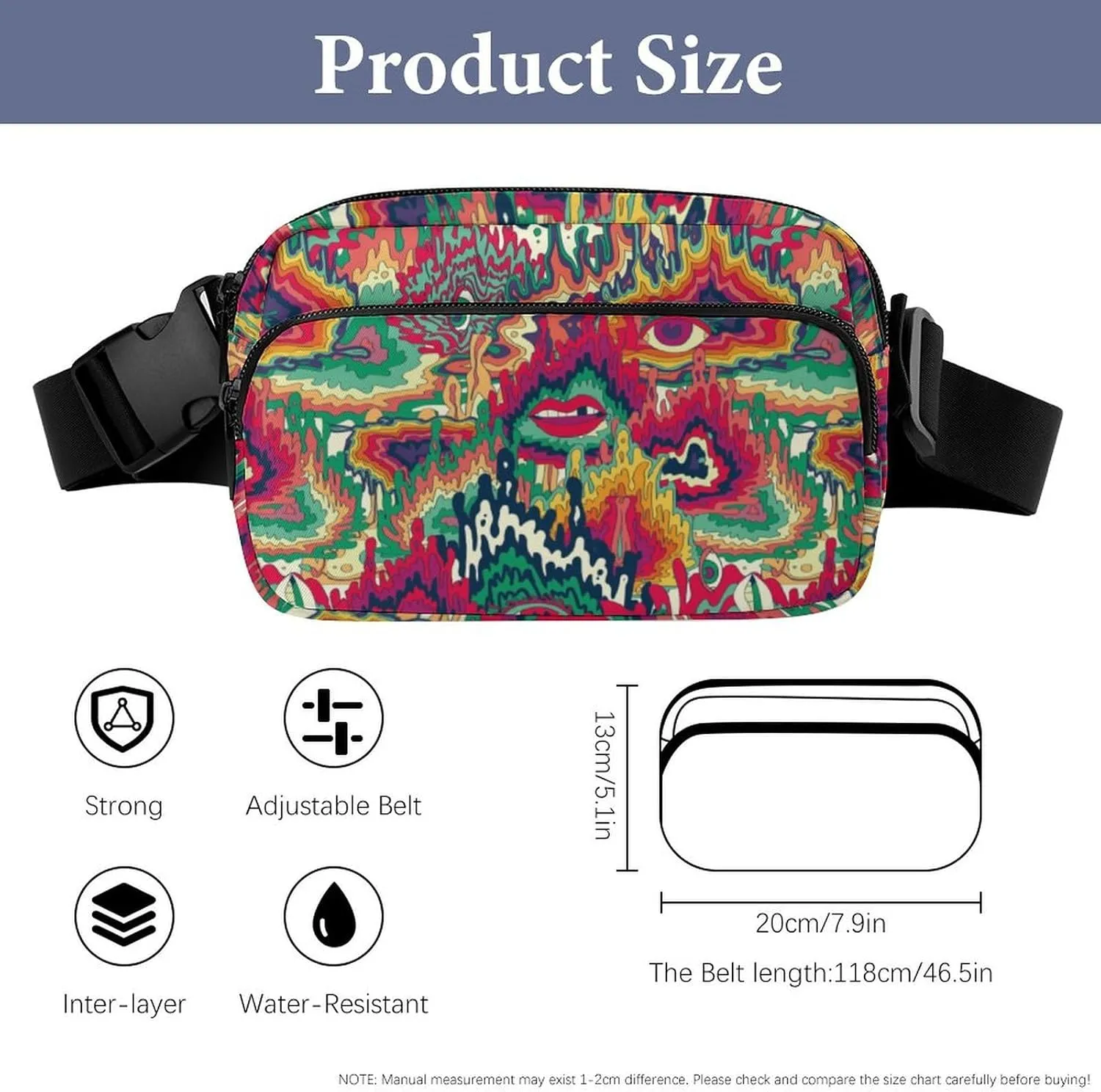 Abstract Colorful Psychedelic Pattern Unisex Fashion Fanny Pack Crossbody Bag Suitable for Traveling, Hiking, Daily Life, 20x13cm, style-35-3