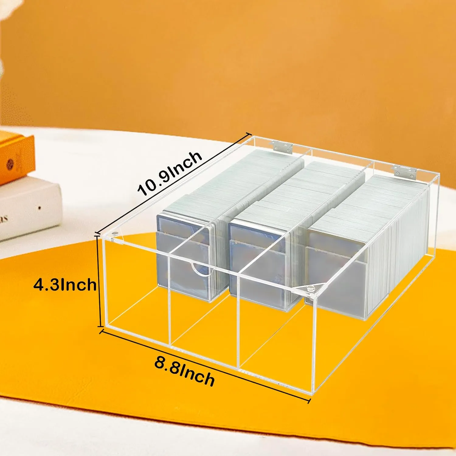 Acrylic Card Display Case, 3 Compartment Clear Visible Trading Card Box Fits for Sports Cards, Game Cards