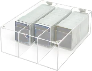 Acrylic Card Display Case, 3 Compartment Clear Visible Trading Card Box Fits for Sports Cards, Game Cards
