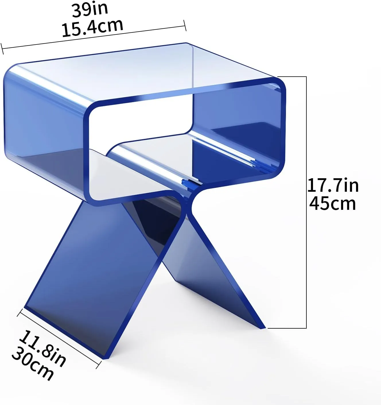 Acrylic Nightstand Side Table Modern Design Clear Home Decor Display End Table for Living Room (Dark Blue)