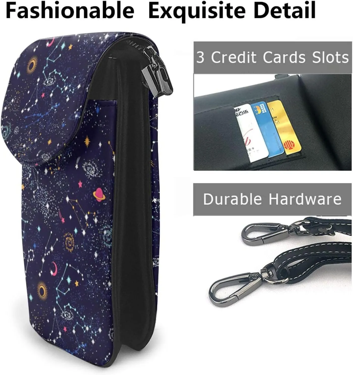 Adjustable Shoulder Strap Print Crossbody Leather Cell Phone Purse with Credit Card Slots