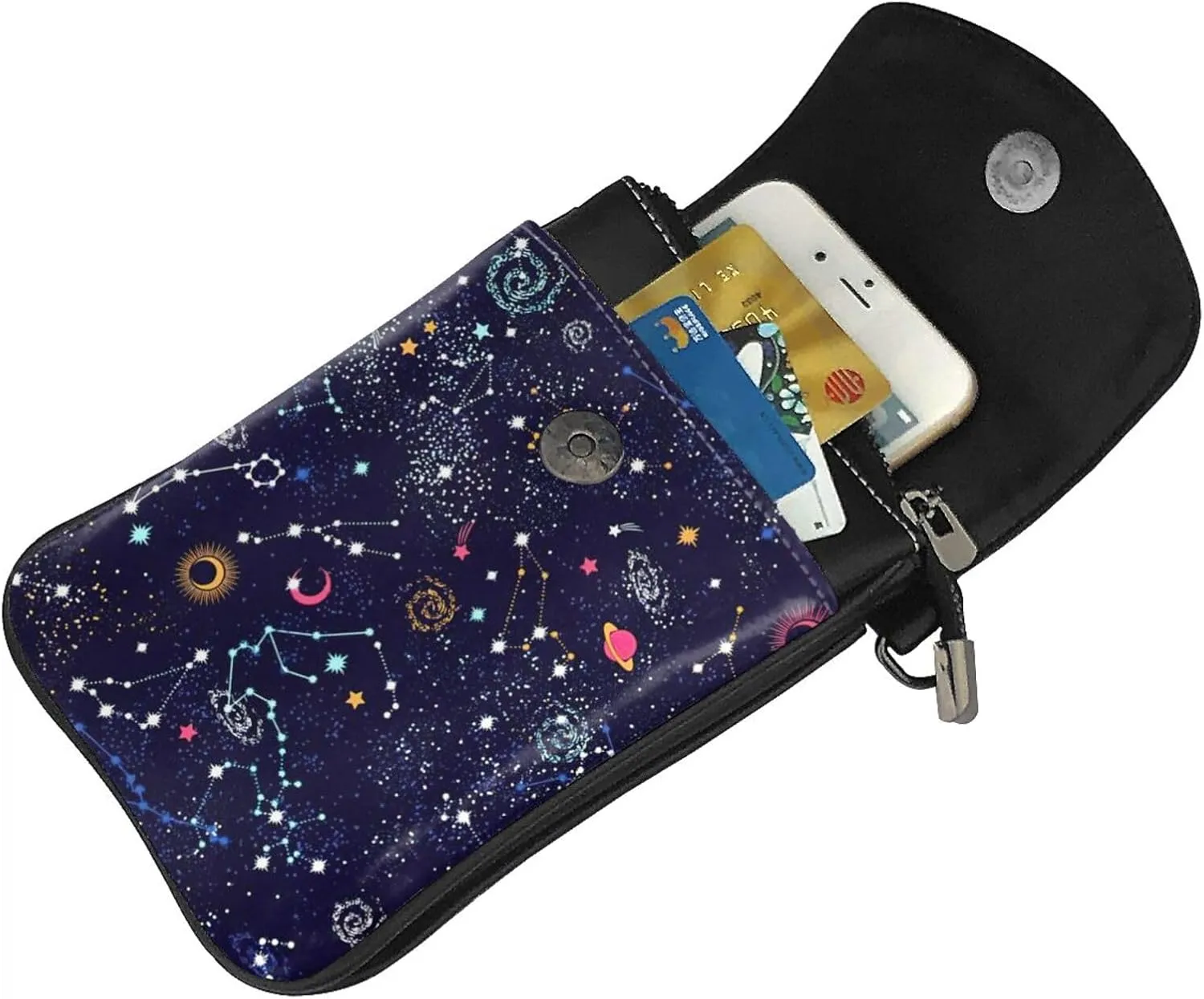 Adjustable Shoulder Strap Print Crossbody Leather Cell Phone Purse with Credit Card Slots