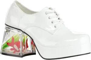 Adult White Goldfish Platform Shoes | Costume Lace Up Footwear with Fishtank Heel | Retro Disco Party Shoes 8