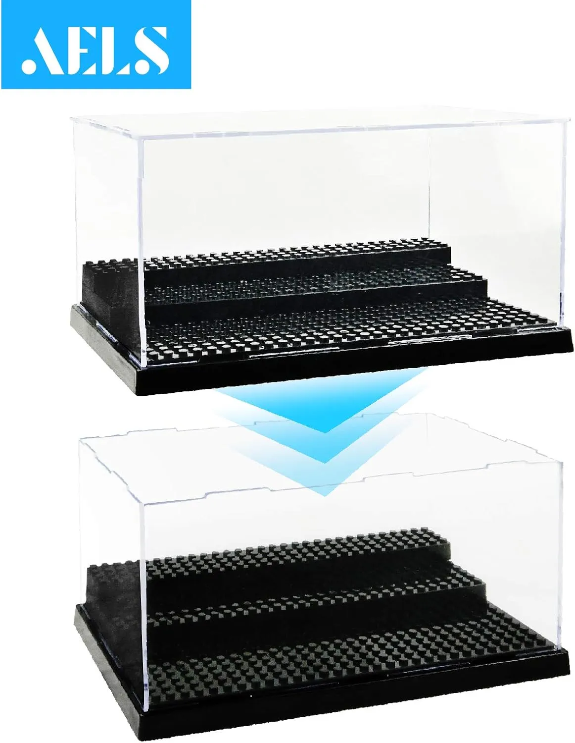 AELS 3-Level Acrylic Display Case, Set of 2, Dustproof Showcase for Collection Bricks Blocks Toys Models Minifigures Building, Clear, Removable