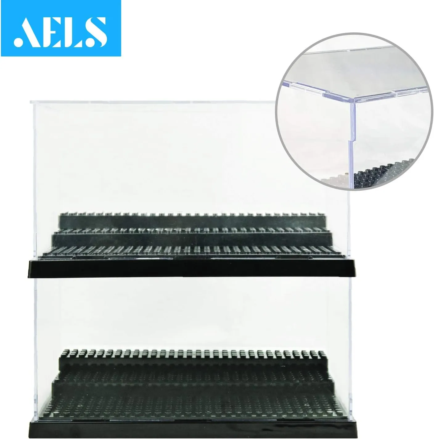 AELS 3-Level Acrylic Display Case, Set of 2, Dustproof Showcase for Collection Bricks Blocks Toys Models Minifigures Building, Clear, Removable