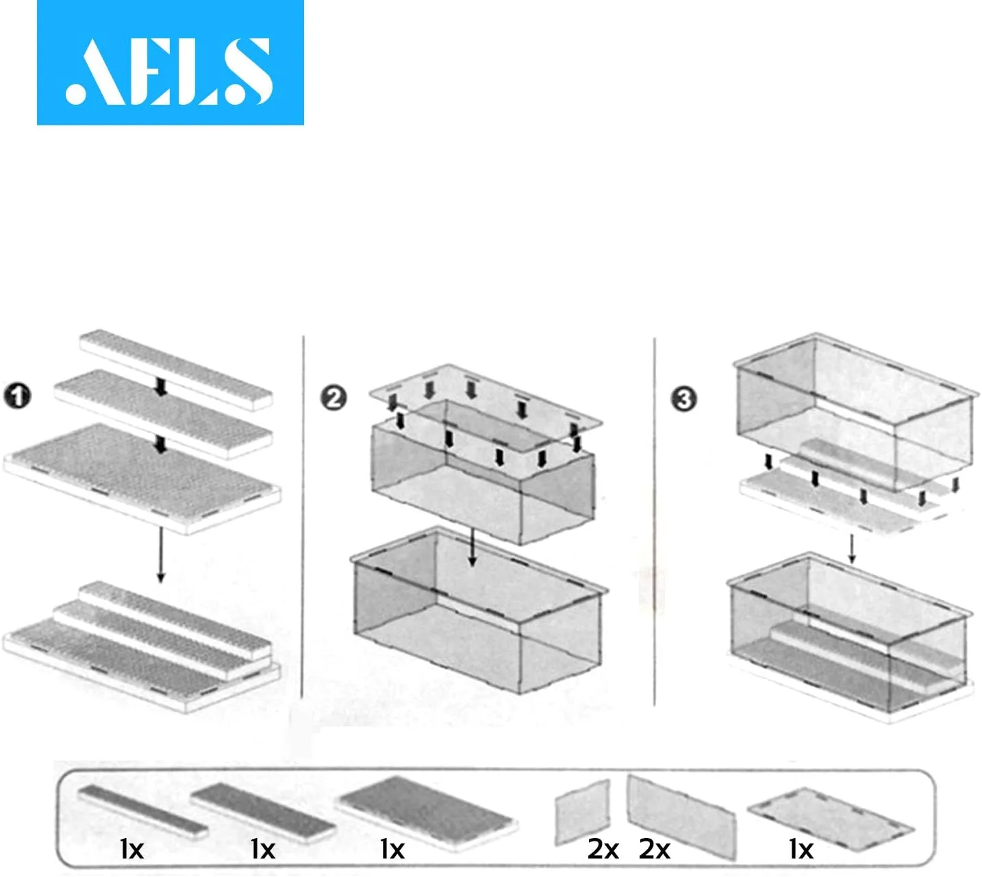 AELS 3-Level Acrylic Display Case, Set of 2, Dustproof Showcase for Collection Bricks Blocks Toys Models Minifigures Building, Clear, Removable
