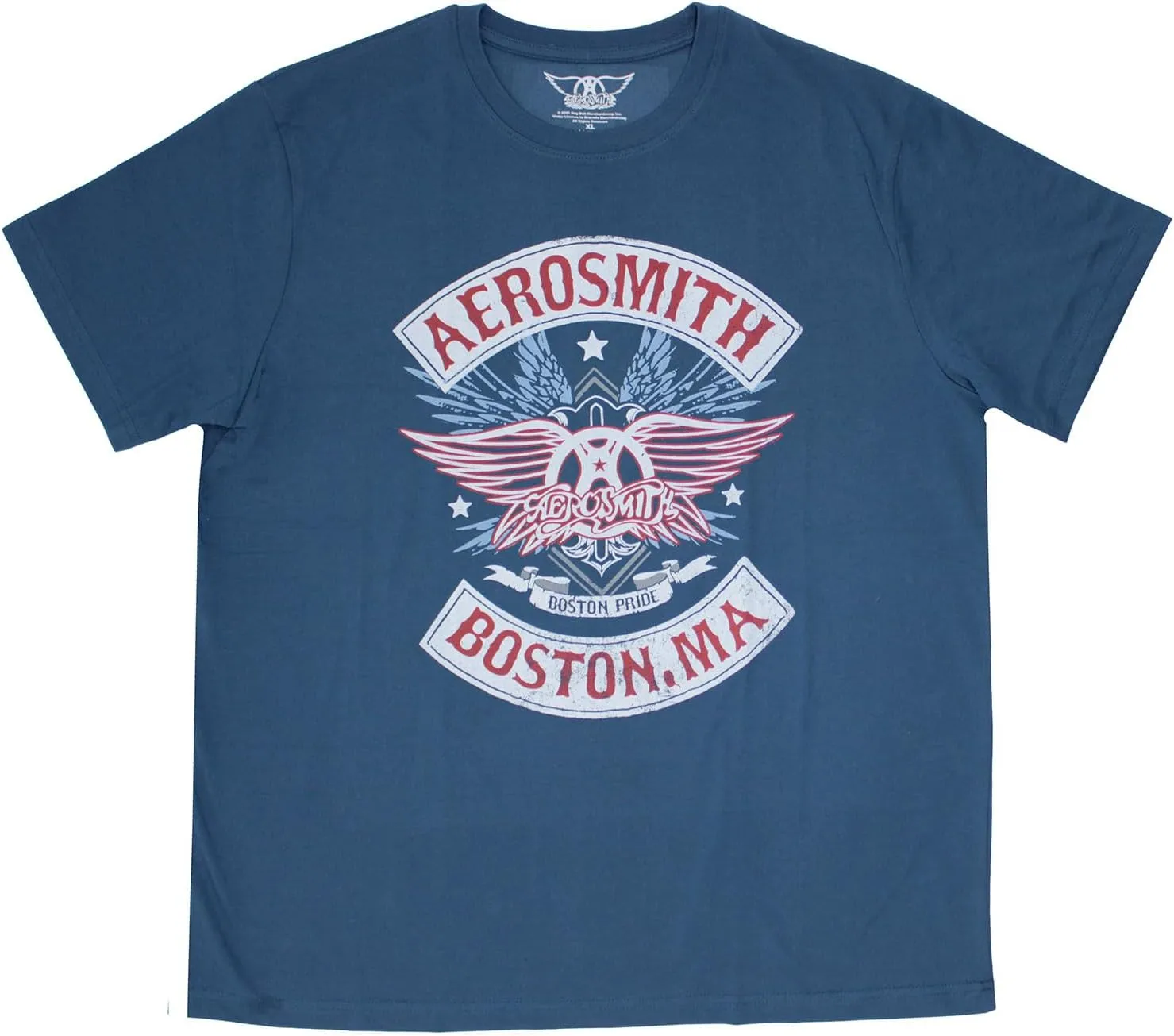 Aerosmith Men's Boston Pride Slim Fit T-Shirt Medium Denim