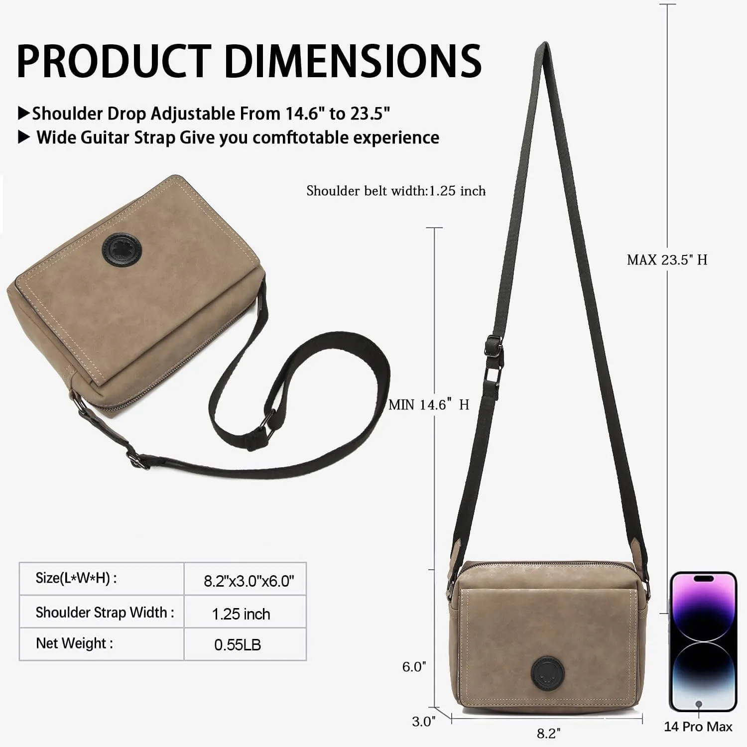 AFKOMST Small Crossbody Purse for Women, Vegan Leather Cross Body Bag and Trendy Shoulder Handbag with Guitar Strap