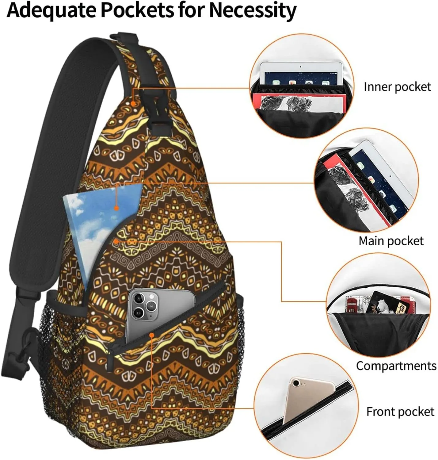 African Sling Bag Crossbody Chest Daypack Casual Backpack African Art Shoulder Bag For Travel Hiking Sport Outdoor
