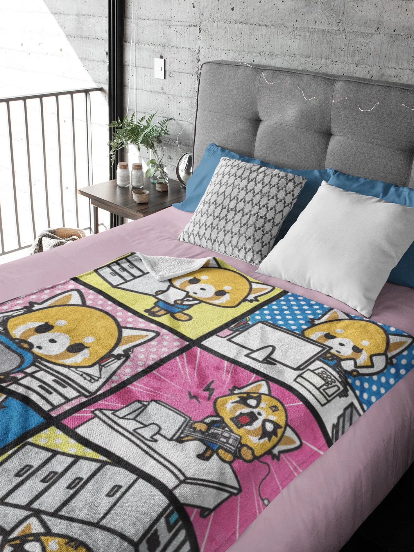 Aggretsuko Typical Monday Split Personality Squares Super Plush Throw Blanket