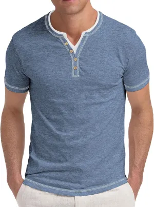 Aimeilgot Mens Henley Shirts Short Sleeve Casual T-Shirts Washed Slim Fit Front Placket Soft Button Tees