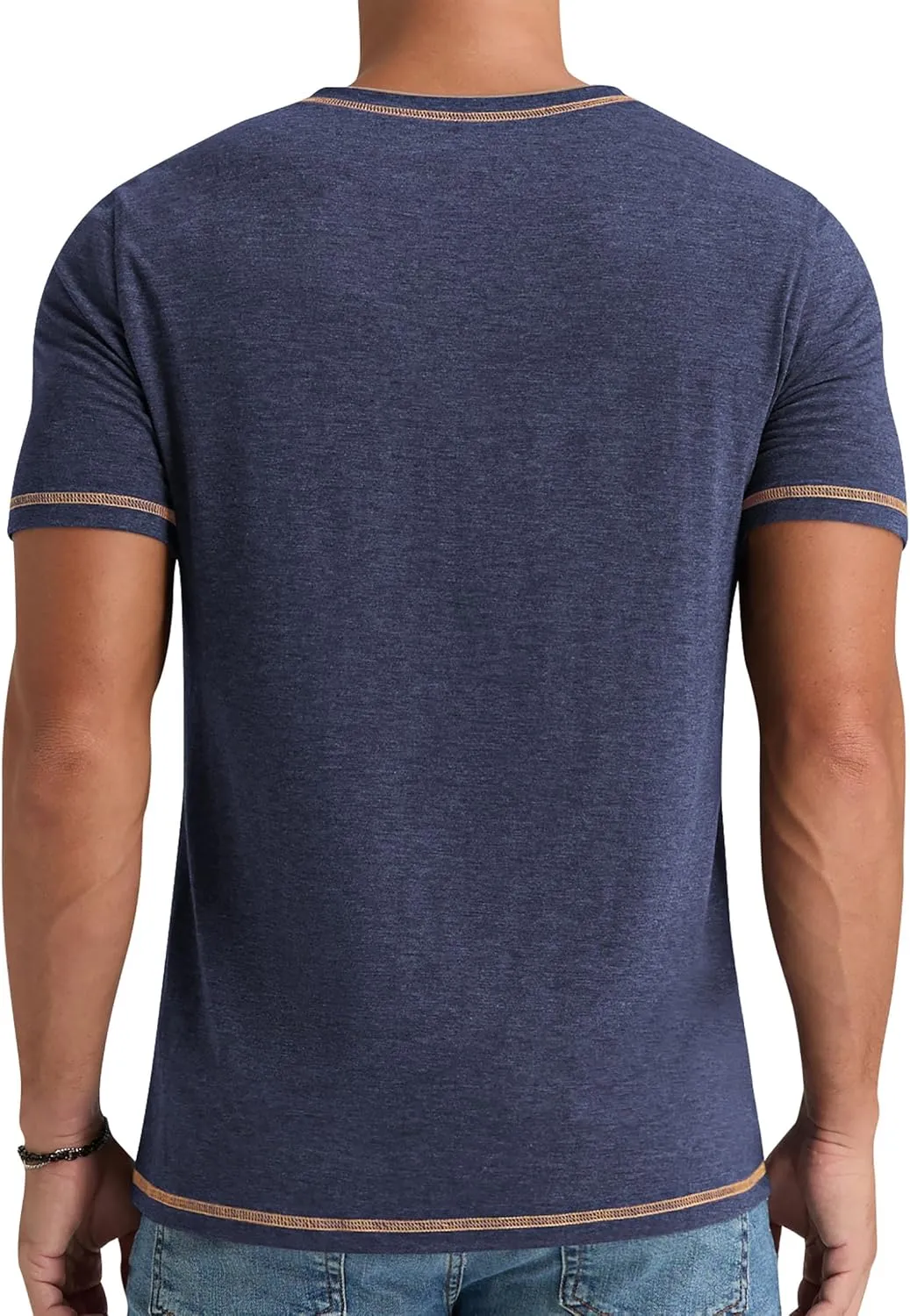 Aimeilgot Mens Henley Shirts Short Sleeve Casual T-Shirts Washed Slim Fit Front Placket Soft Button Tees