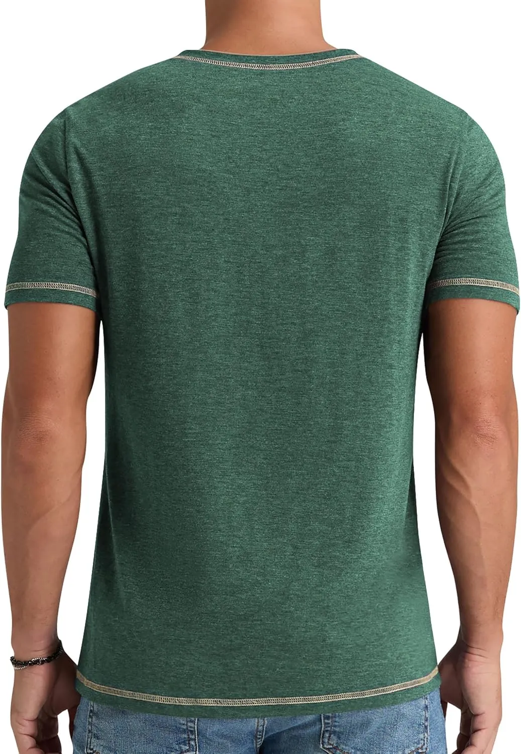 Aimeilgot Mens Henley Shirts Short Sleeve Casual T-Shirts Washed Slim Fit Front Placket Soft Button Tees