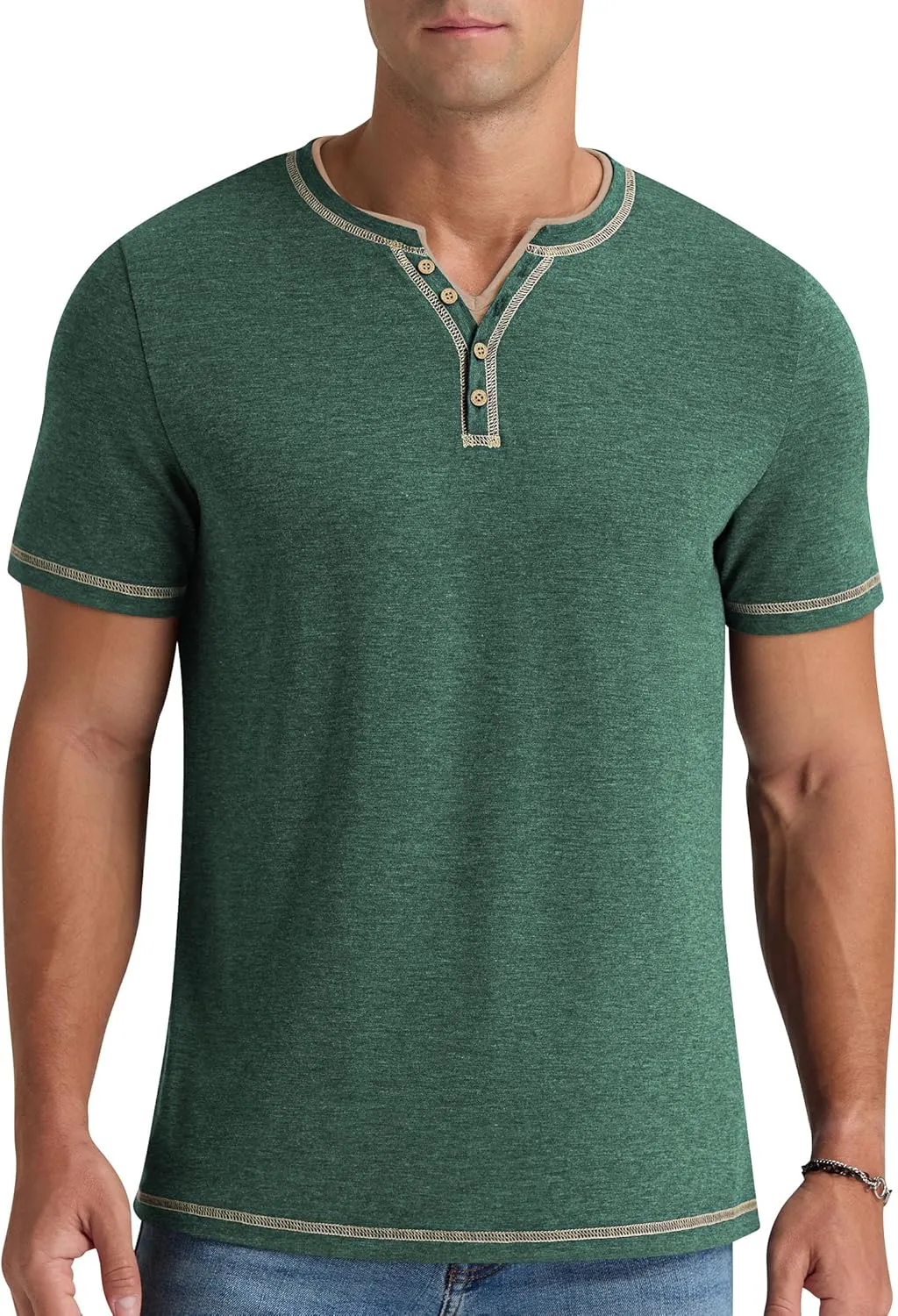 Aimeilgot Mens Henley Shirts Short Sleeve Casual T-Shirts Washed Slim Fit Front Placket Soft Button Tees