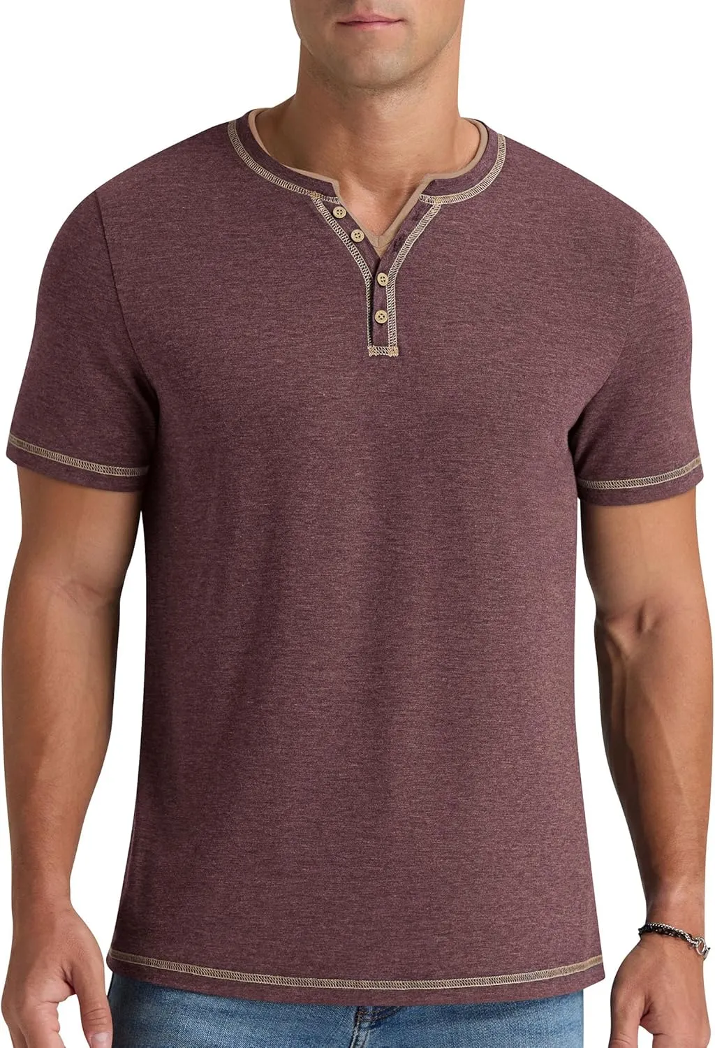 Aimeilgot Mens Henley Shirts Short Sleeve Casual T-Shirts Washed Slim Fit Front Placket Soft Button Tees