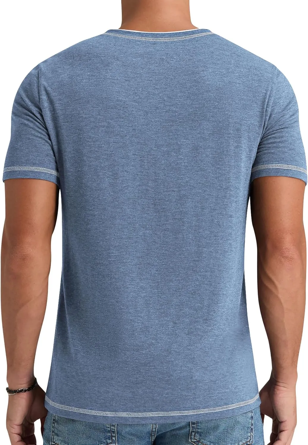 Aimeilgot Mens Henley Shirts Short Sleeve Casual T-Shirts Washed Slim Fit Front Placket Soft Button Tees