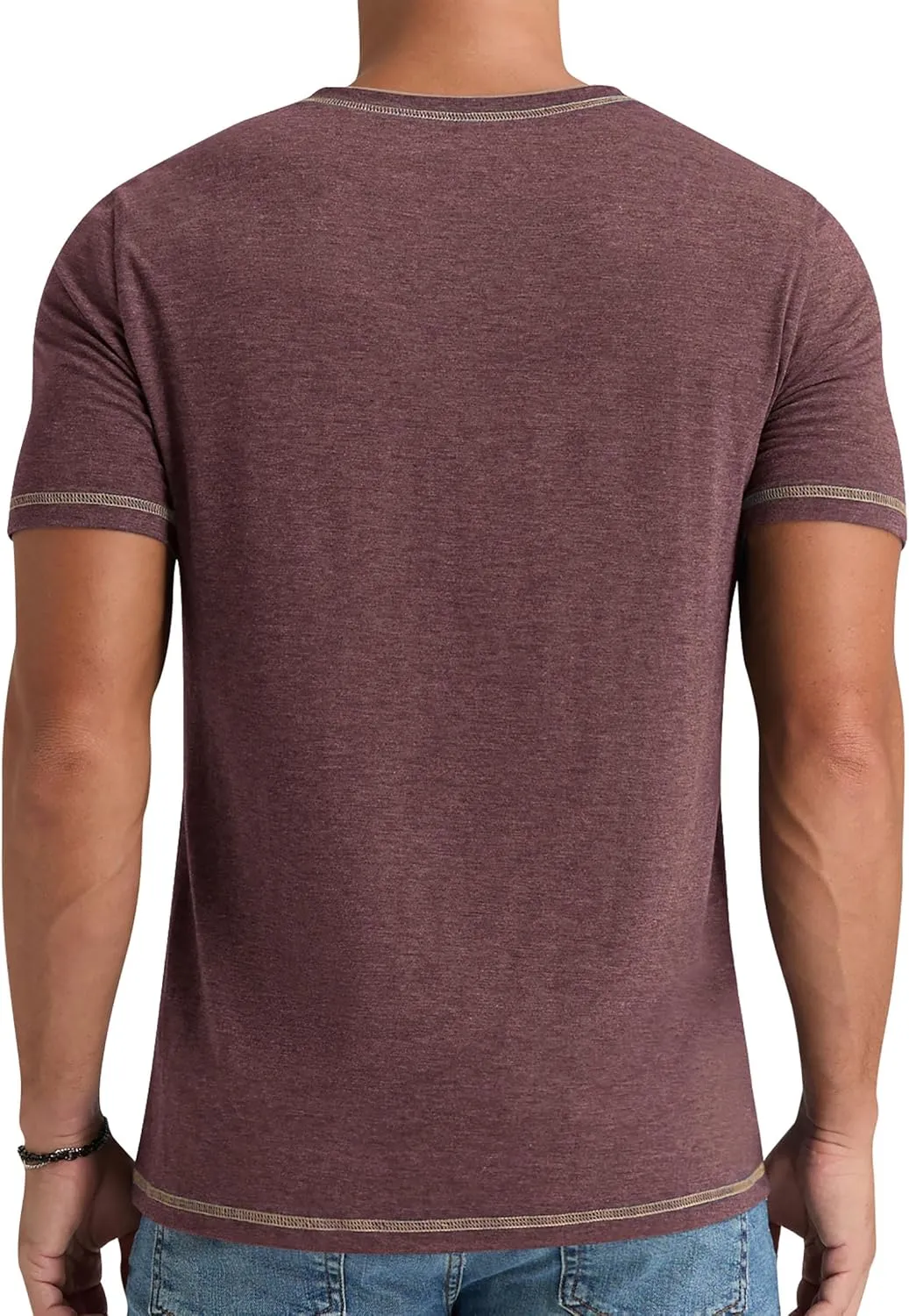 Aimeilgot Mens Henley Shirts Short Sleeve Casual T-Shirts Washed Slim Fit Front Placket Soft Button Tees