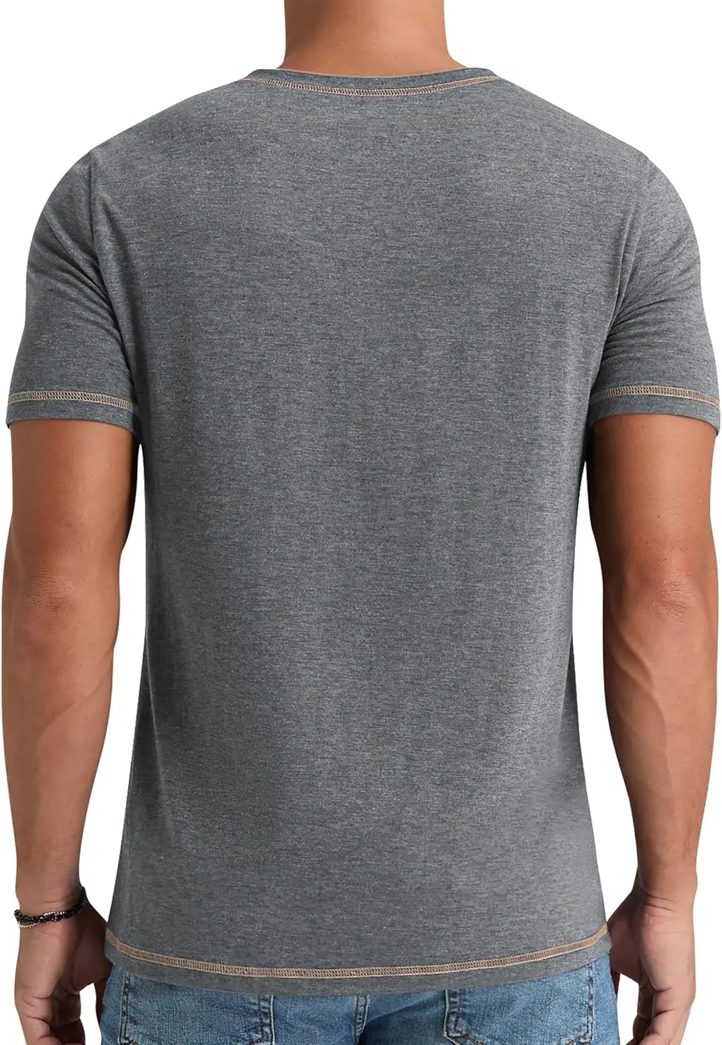 Aimeilgot Mens Henley Shirts Short Sleeve Casual T-Shirts Washed Slim Fit Front Placket Soft Button Tees