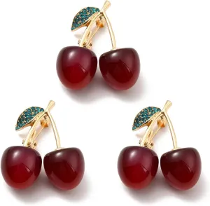 Airssory 6 pcs Cute 3D Red Cherry Resin Brooches with Rhinestone Leaf Imitation Fruit Lapel Badge Pins for DIY Clothes Shawl Dress Backpack Hats Jackets Craft Decor