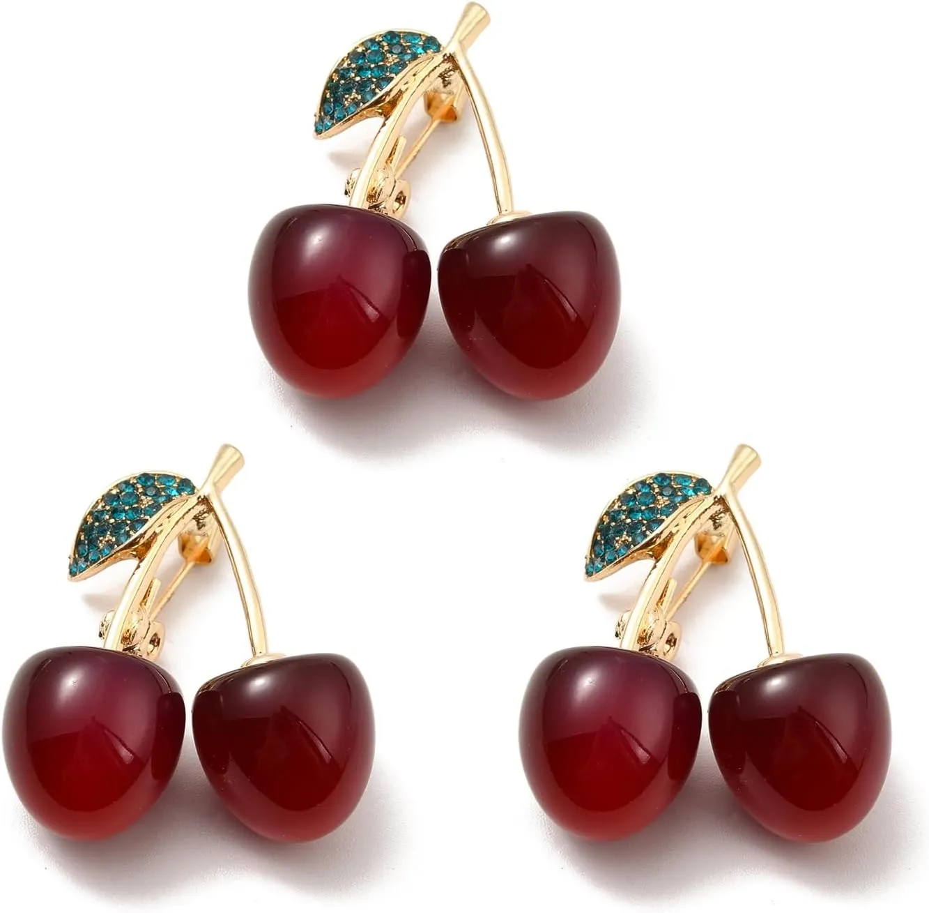 Airssory 6 pcs Cute 3D Red Cherry Resin Brooches with Rhinestone Leaf Imitation Fruit Lapel Badge Pins for DIY Clothes Shawl Dress Backpack Hats Jackets Craft Decor