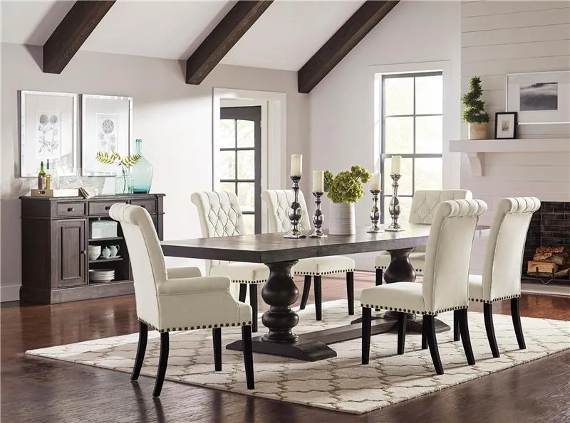 Alana Upholstered Arm Chair Beige and Smokey Black - 107283