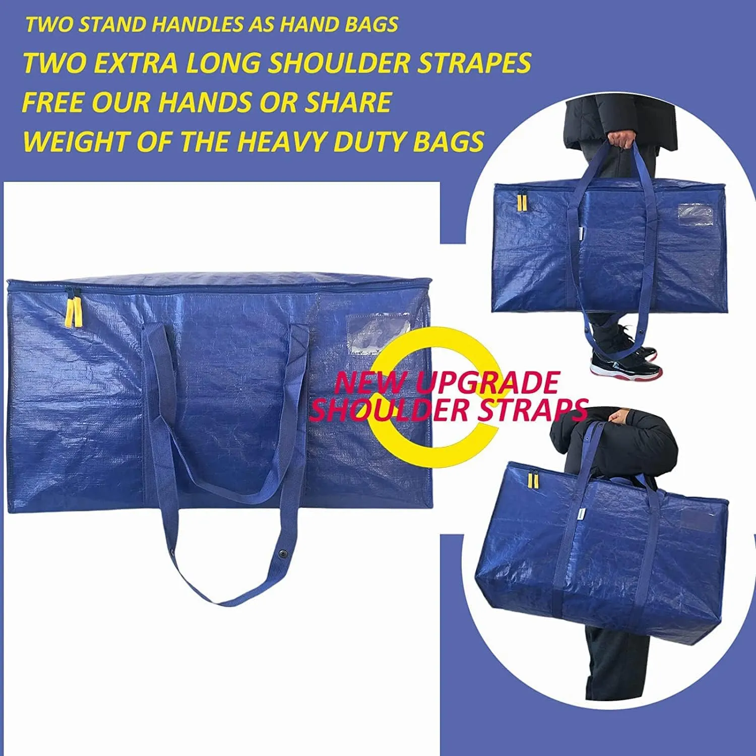 AlexHome Heavy Duty Storage Bag, 8 Pack, Extra Large, Blue, 100% New PE, Foldable, Waterproof, Zipper Closure, Moving, Storage, Traveling, Camping