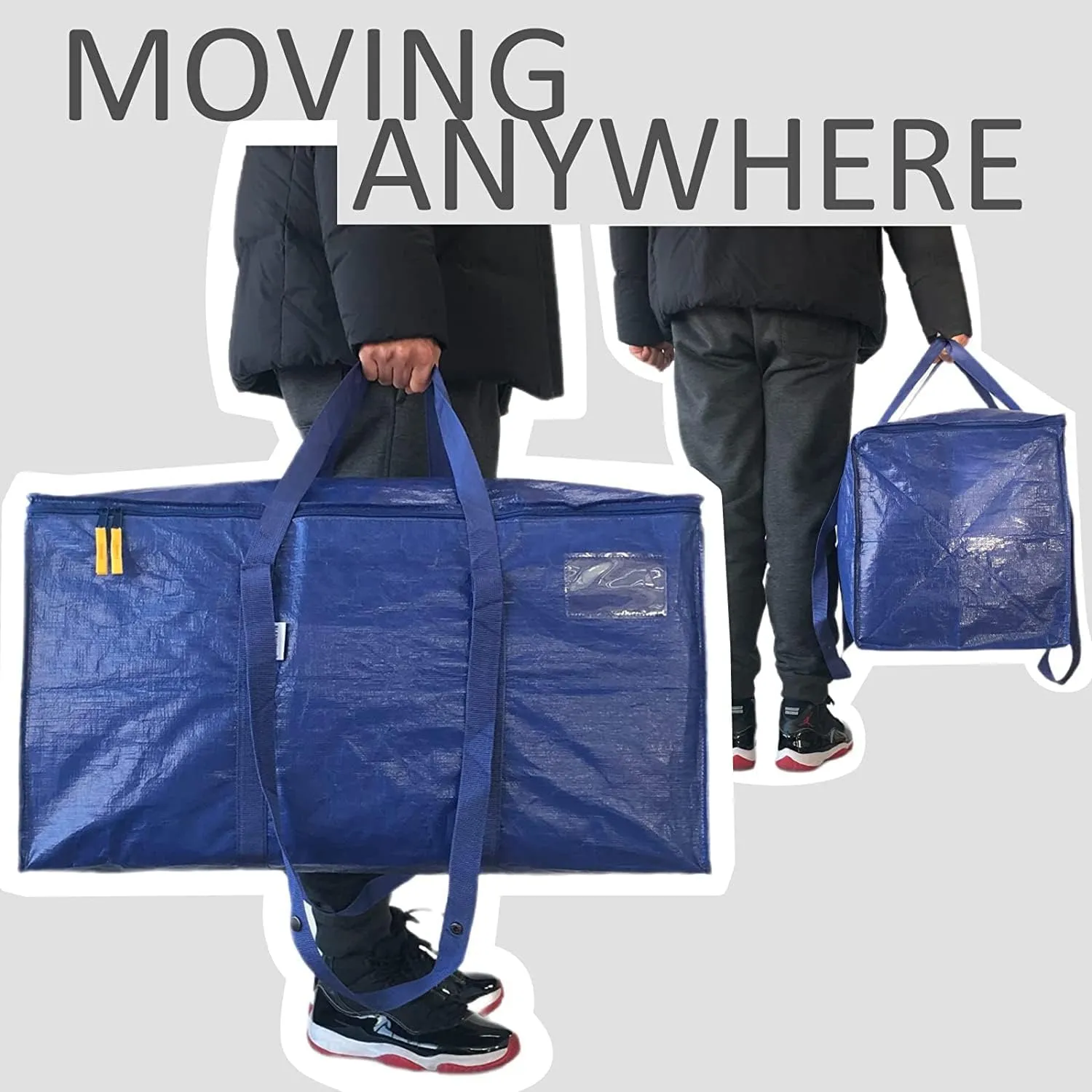AlexHome Heavy Duty Storage Bag, 8 Pack, Extra Large, Blue, 100% New PE, Foldable, Waterproof, Zipper Closure, Moving, Storage, Traveling, Camping