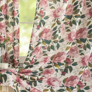 ALIGOGO Pink Vintage Floral Curtains for Living Room 84 Inch Length French Country Peony Linen Patterned Curtains Farmhouse Botanical Drapes Semi Blackout Window Curtain Panels Pair W50 x L84