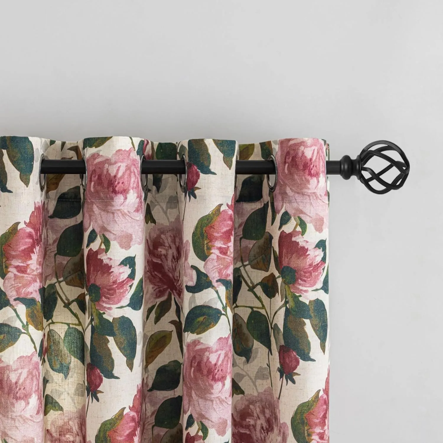 ALIGOGO Pink Vintage Floral Curtains for Living Room 84 Inch Length French Country Peony Linen Patterned Curtains Farmhouse Botanical Drapes Semi Blackout Window Curtain Panels Pair W50 x L84