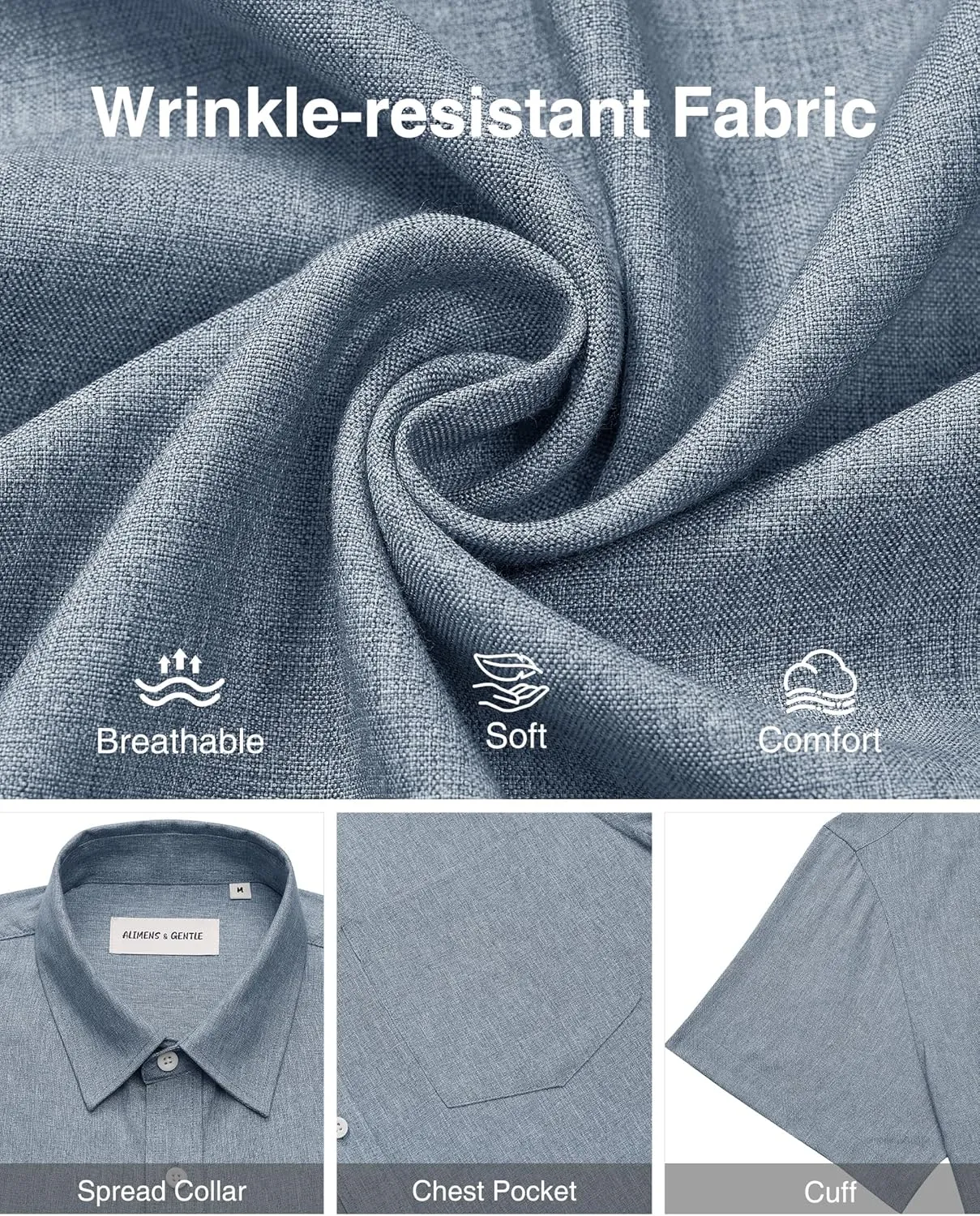 Alimens & Gentle Mens Linen Shirts Short Sleeve Button Down Shirts Wrinkle Free Casual Vacation Beach Summer Tops